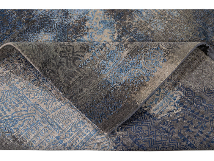 Modern Abstract Wool and Silk Rug 9 X 12