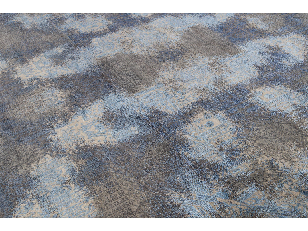 Modern Abstract Wool and Silk Rug 9 X 12