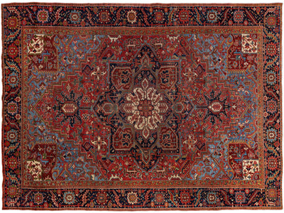 Red Antique Persian Heriz Handmade Medallion Designed Wool Rug