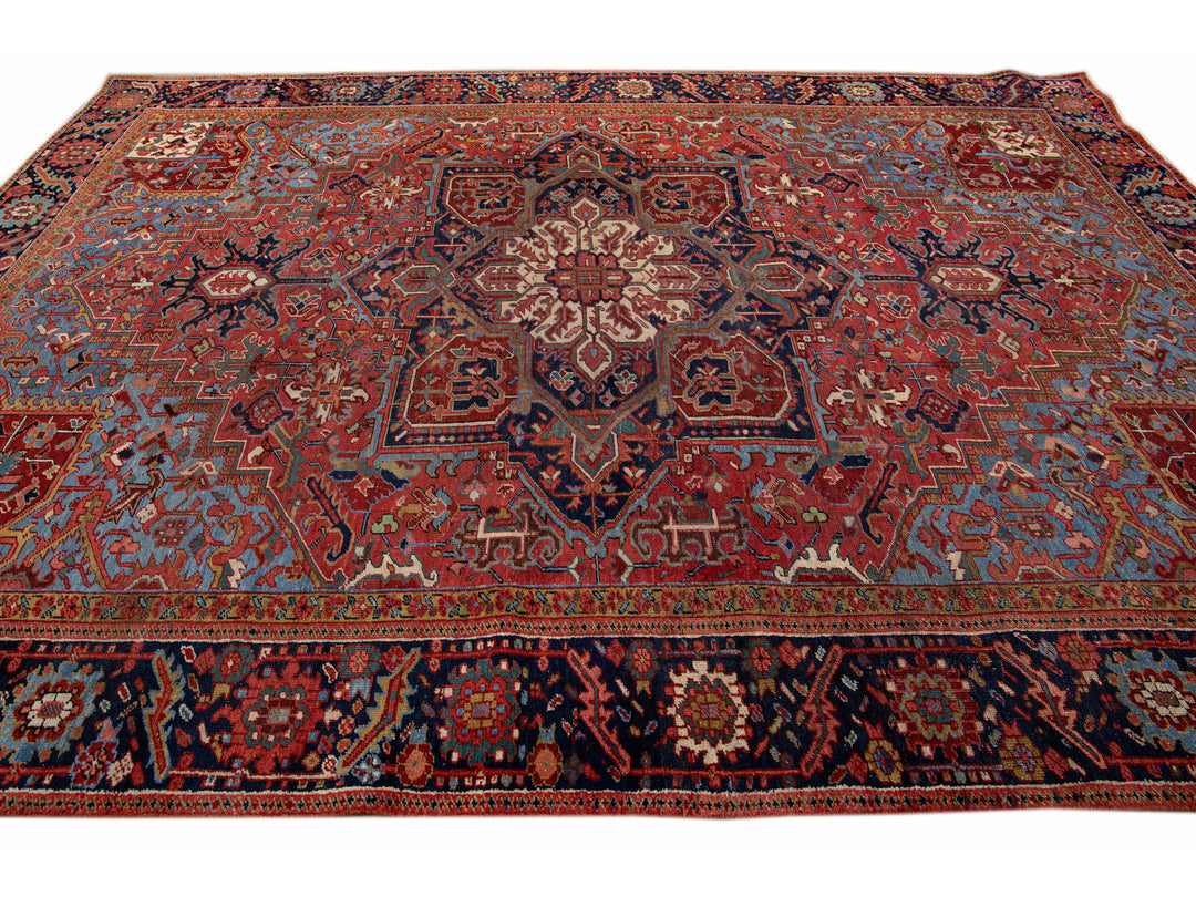 Antique Heriz Wool Rug 9 X 13