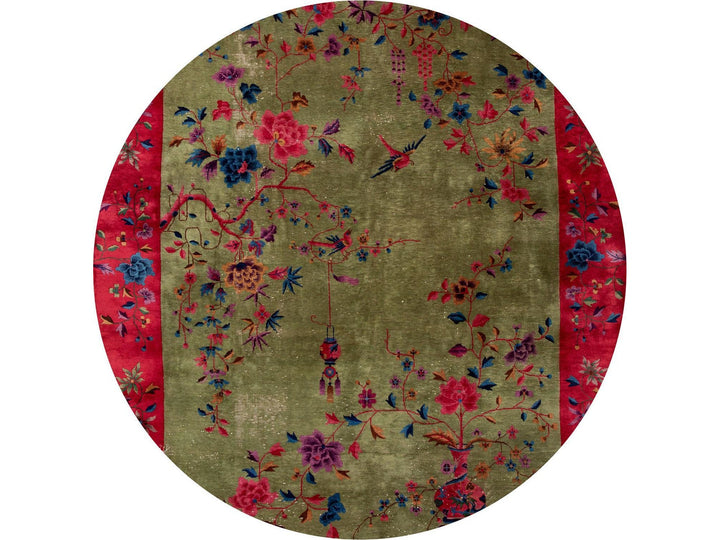 Antique Green Art Deco Chinese Wool Rug 9 X 11