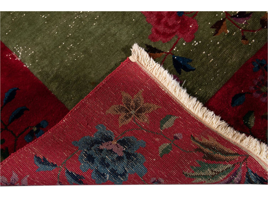 Antique Green Art Deco Chinese Wool Rug 9 X 11