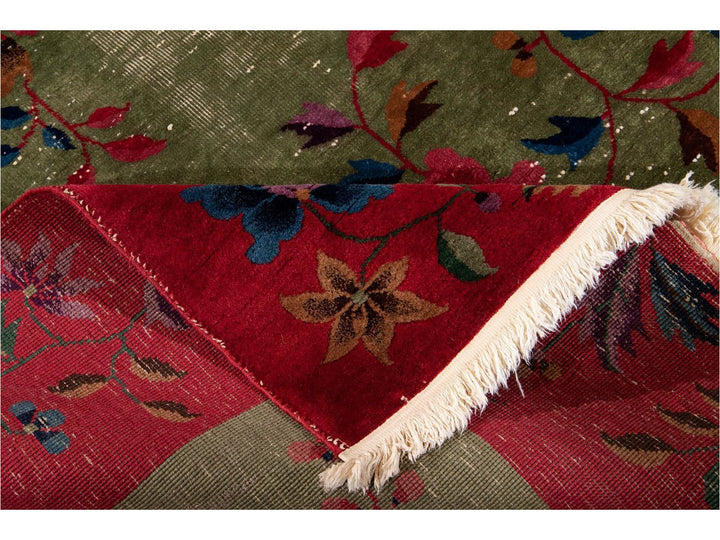 Antique Green Art Deco Chinese Wool Rug 9 X 11