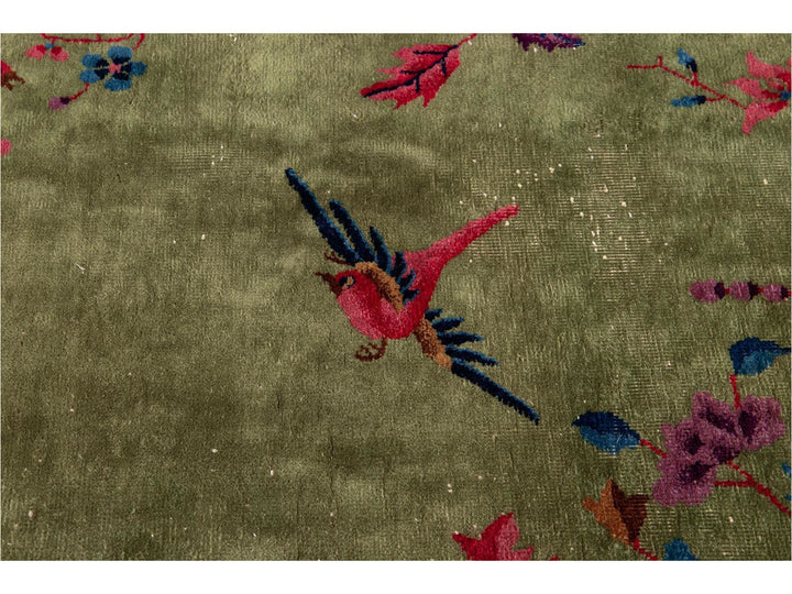 Antique Green Art Deco Chinese Wool Rug 9 X 11