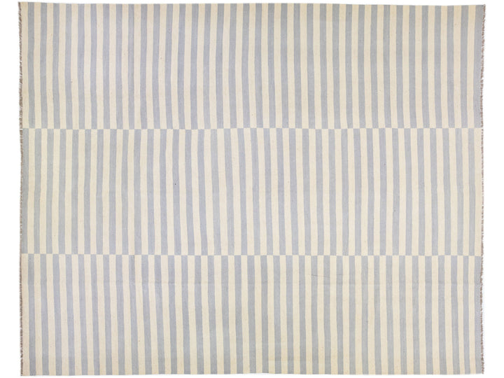 Modern Kilim Beige Flat-Weave Allover Stripe Wool Rug