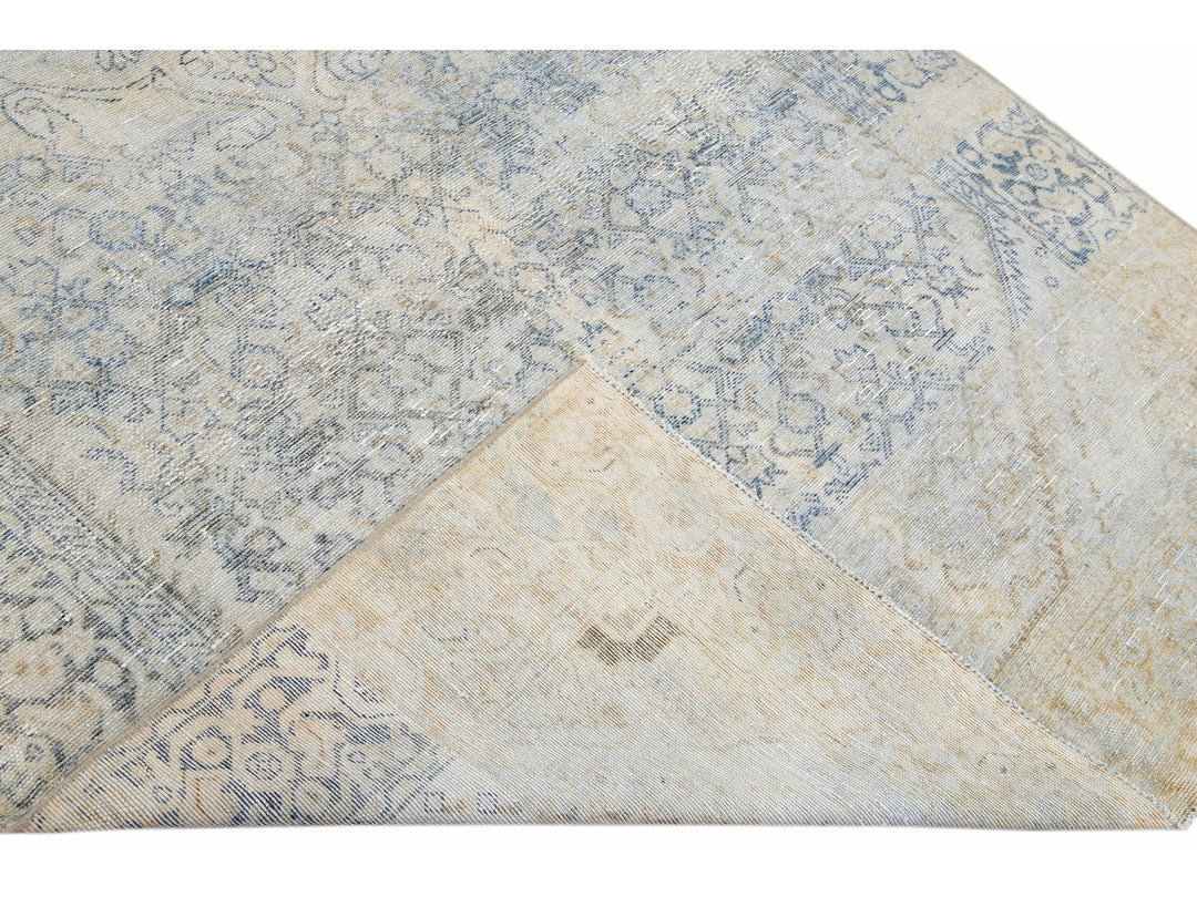 Antique Blue And Beige Mahal Handmade Medallion Floral Wool Rug