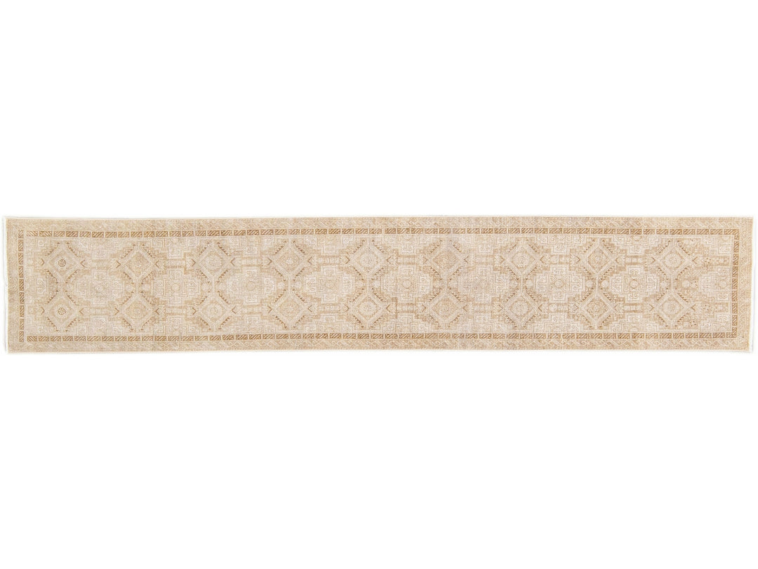 Antique Sivas Handmade Allover Motif Beige Wool Runner