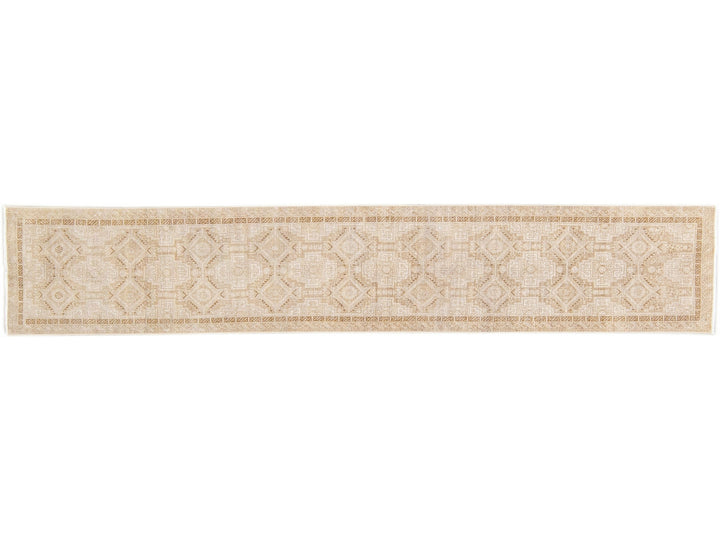 Antique Sivas Handmade Allover Motif Beige Wool Runner