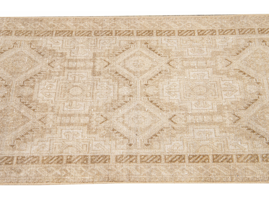 Antique Sivas Handmade Allover Motif Beige Wool Runner