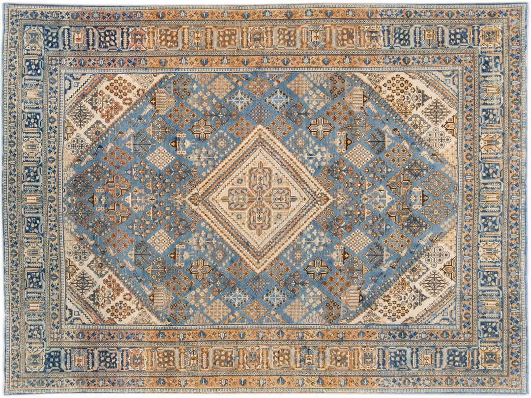 Antique Tabriz Blue Handmade Designed Persian Wool Rug