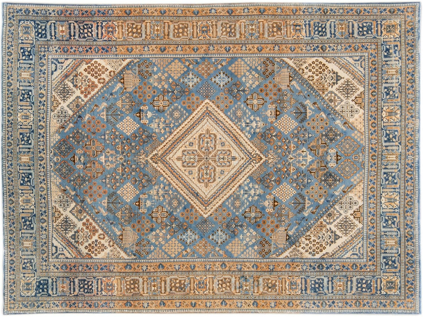 Antique Tabriz Blue Handmade Designed Persian Wool Rug