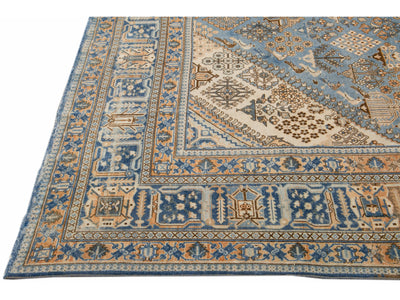 Antique Tabriz Blue Handmade Designed Persian Wool Rug