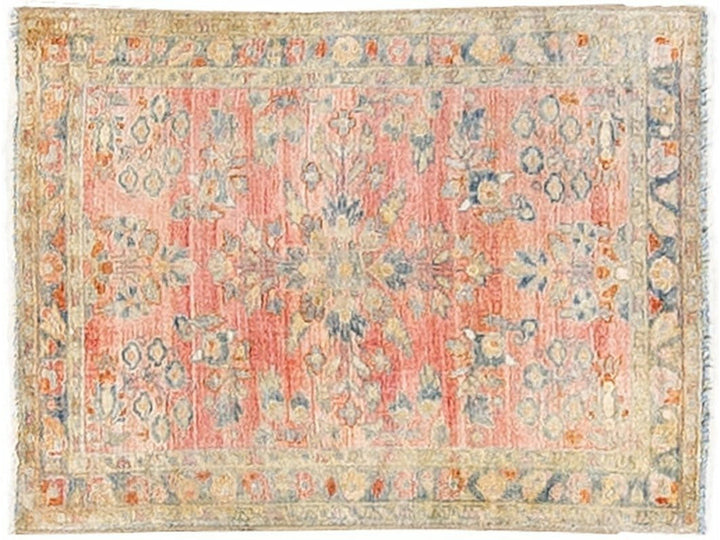 Antique Persian Kashan Handmade Allover Floral Pink Wool Scatter Rug