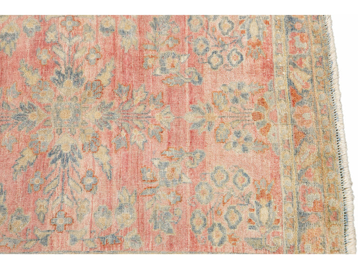 Antique Persian Kashan Handmade Allover Floral Pink Wool Scatter Rug