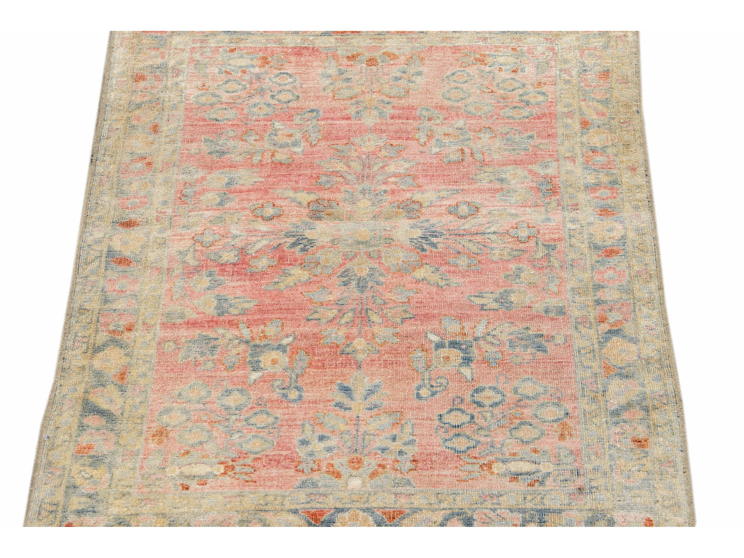 Antique Persian Kashan Handmade Allover Floral Pink Wool Scatter Rug
