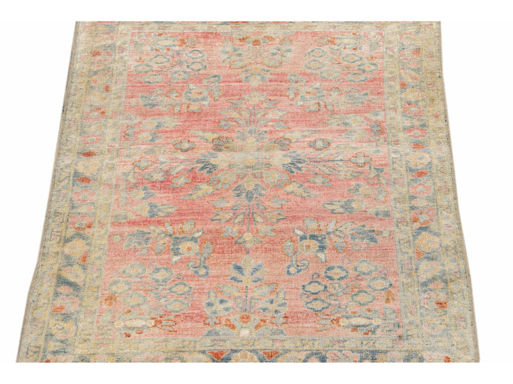 Antique Persian Kashan Handmade Allover Floral Pink Wool Scatter Rug