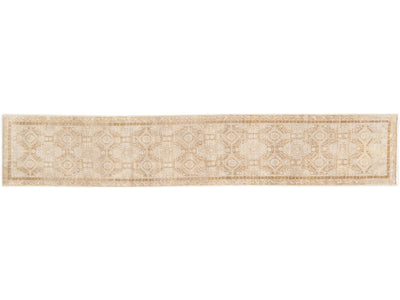 Antique Sivas Handmade Geometric Motif Beige Wool Runner