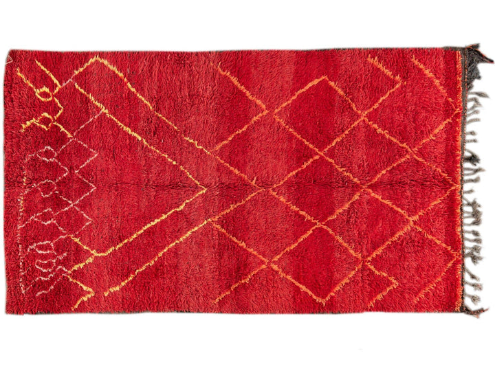 Vintage Red Tribal Moroccan Wool Rug, 6 x 9