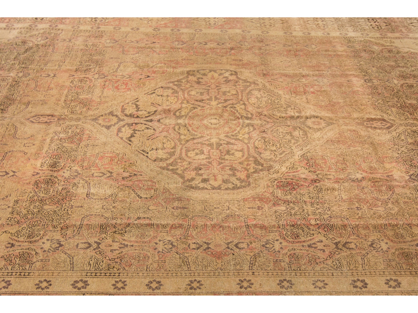 Antique Tabriz Handmade Medallion Designed Tan Persian Wool Rug