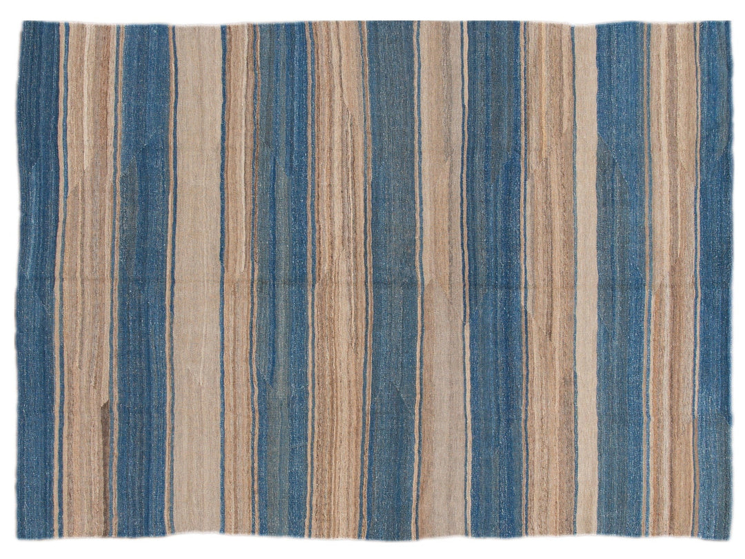 Modern Striped Flat-Weave Wool Rug 7 X 10