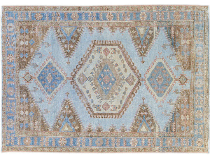 Vintage Malayer Handmade Medallion Designed Blue Wool Rug