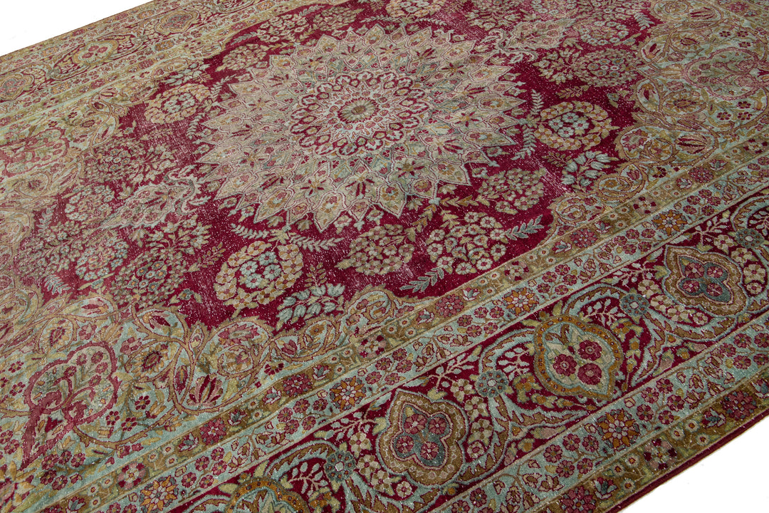 Antique Kerman Wool Rug 10 X 14
