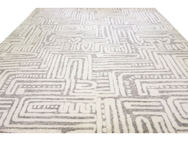 Modern Abstract Moroccan Wool Rug 14 X 18