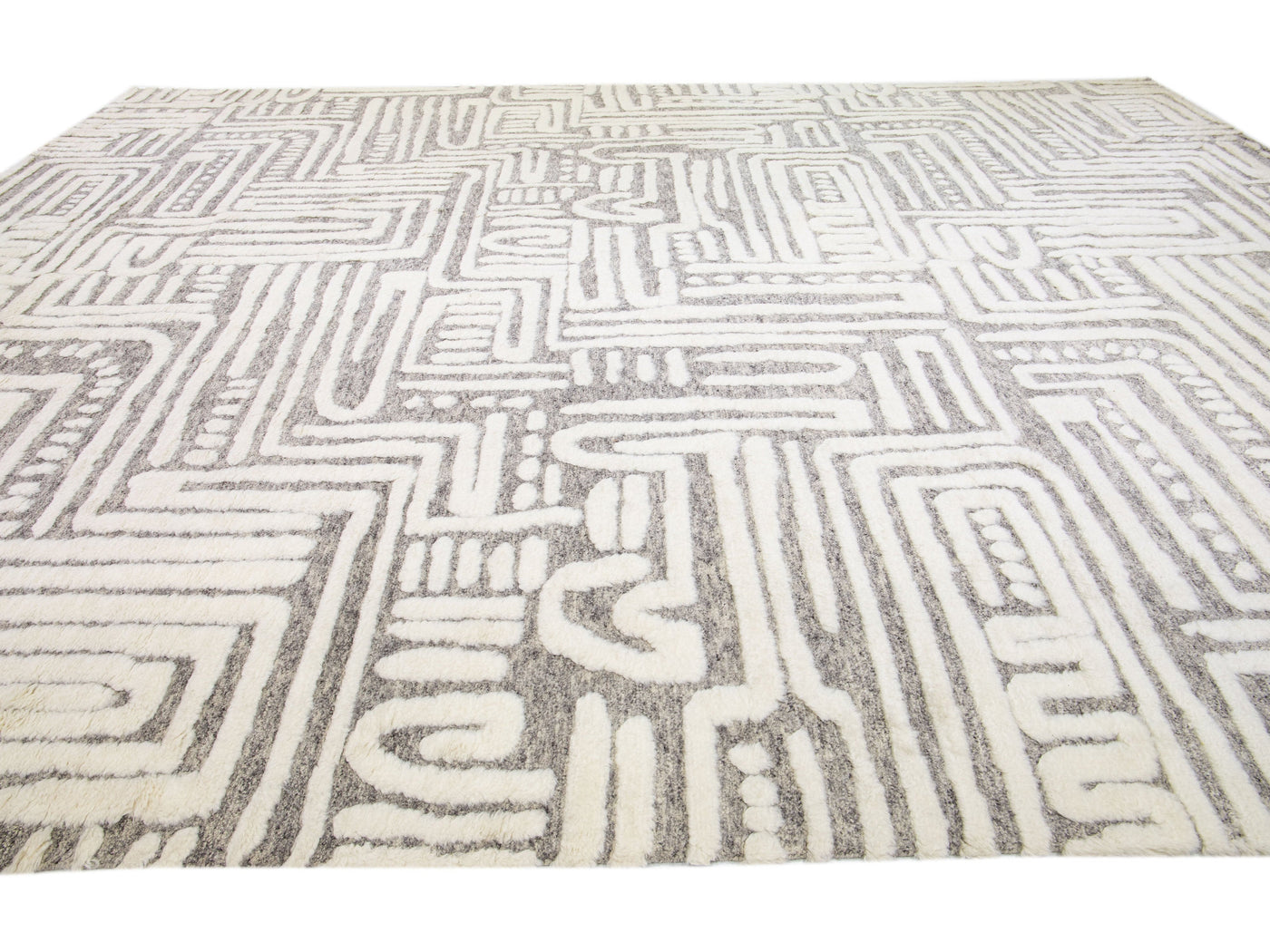 Modern Abstract Moroccan Wool Rug 14 X 18