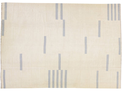 Beige Modern Kilim Flat-Weave Geometric Room Size Wool Rug