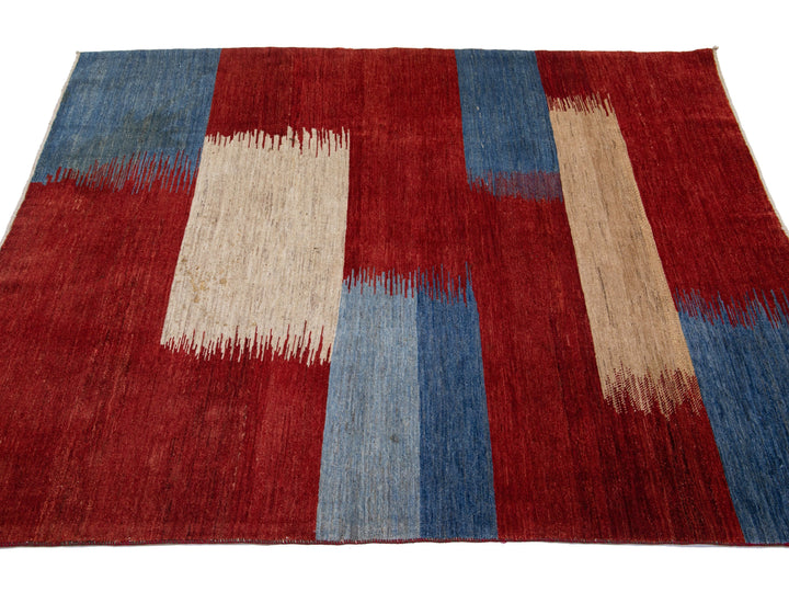 Modern Gabbeh Wool Rug 5 X 6
