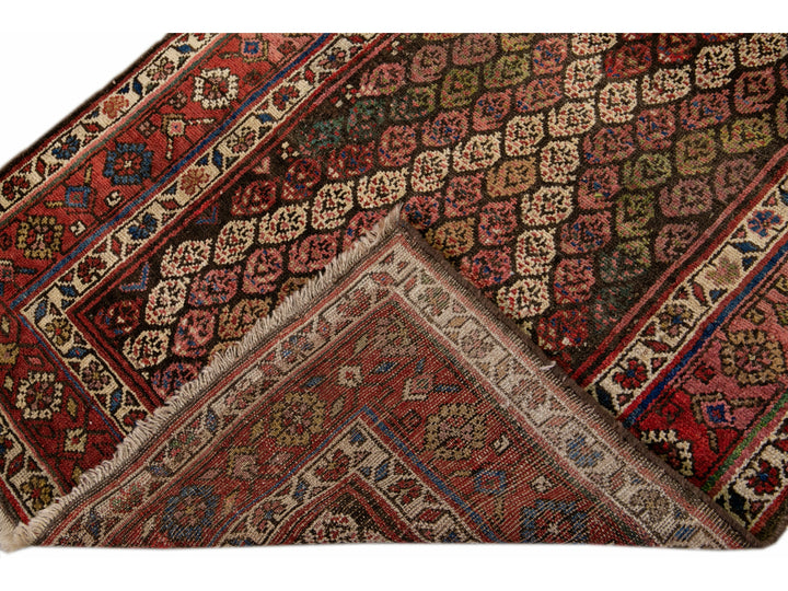 Antique Persian Kurd Handmade Allover Multicolor Wool Runner