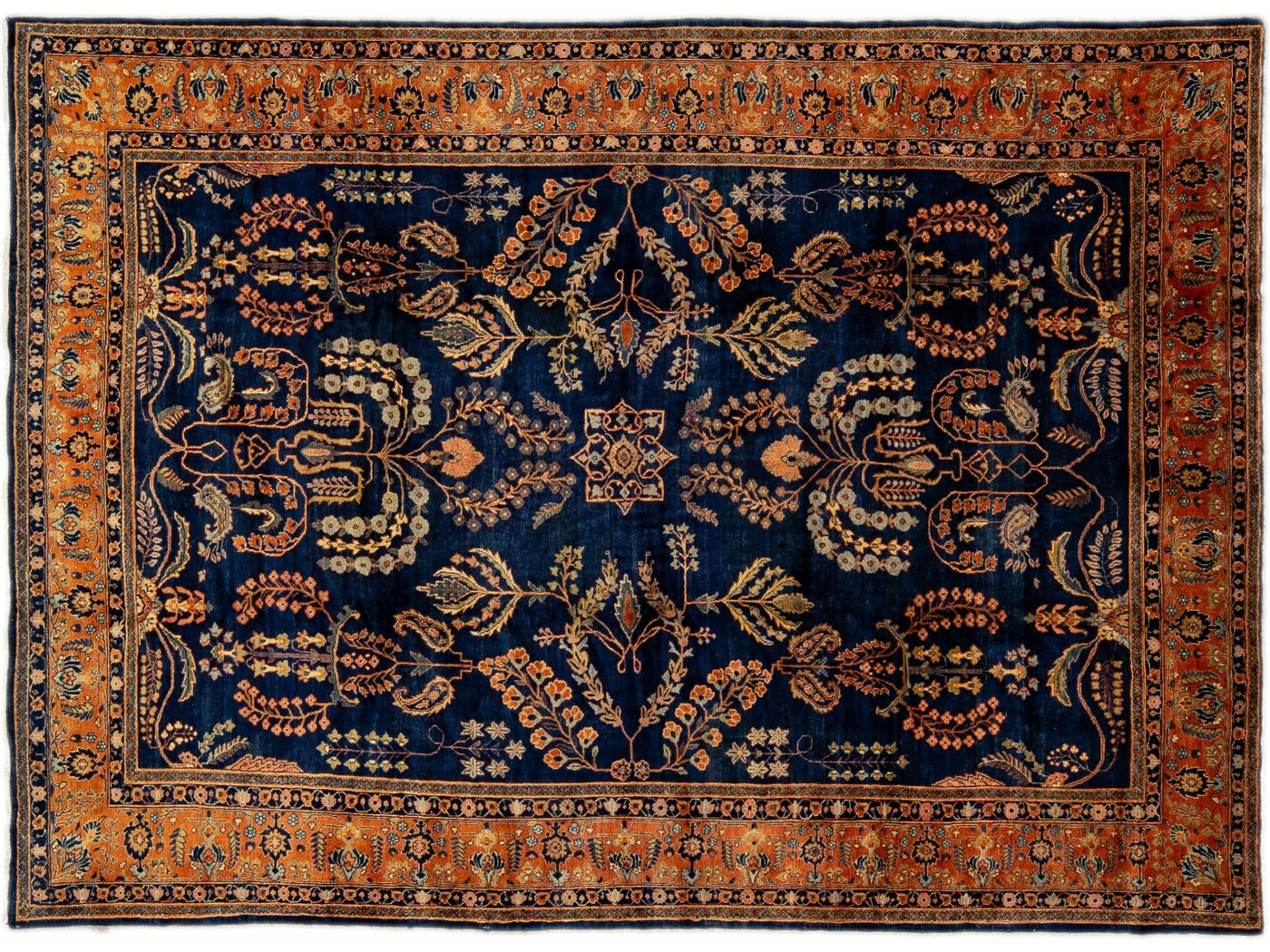 Antique Persian Sarouk Farahan Handmade Allover Designed Navy Blue Wool Rug