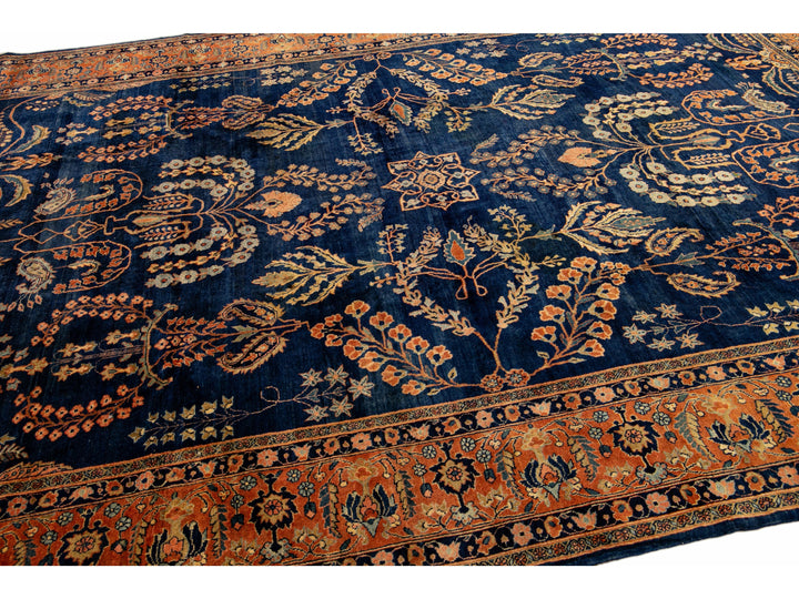 Antique Sarouk Wool Rug 9 X 12