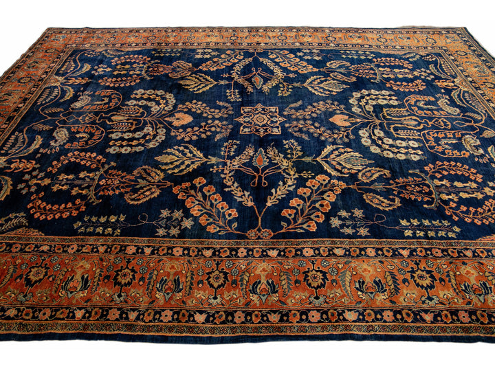 Antique Sarouk Wool Rug 9 X 12