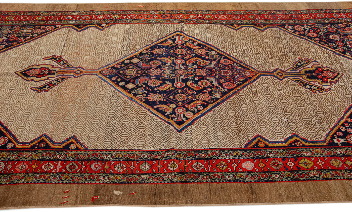 Antique Hamadan Wool Rug 7 X 14