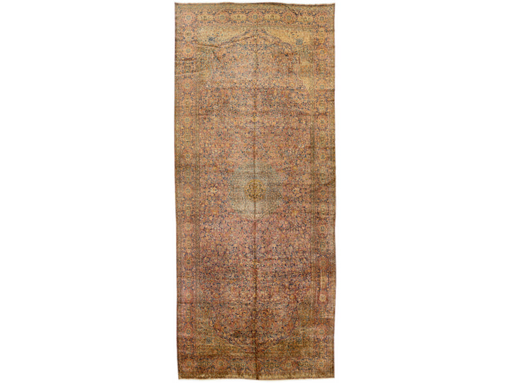 Antique Kerman Wool Rug 8 X 21