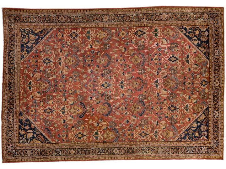 Rust Antique Persian Mahal Handmade Oversize Wool Rug with Allover Pattern