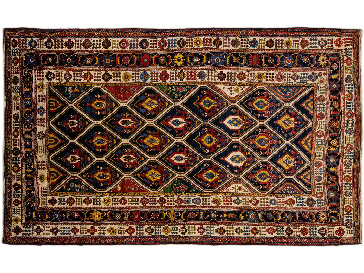 Antique Persian Bakhtiari Handmade Allover Designed Multicolor Oversize Wool Rug