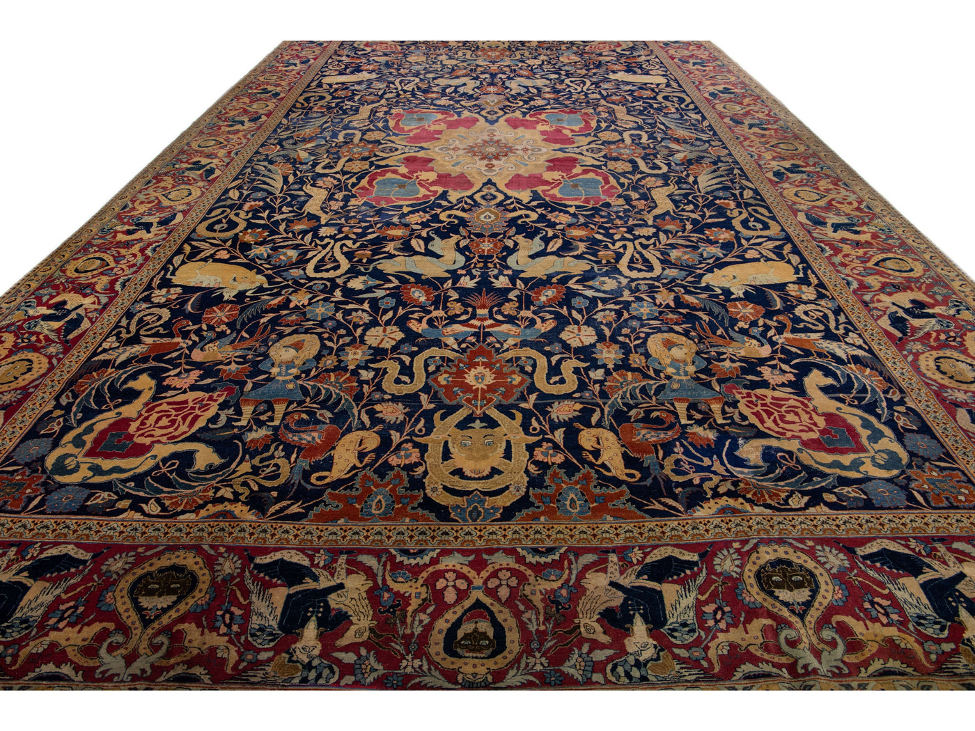 Antique Tabriz Wool Rug 12 X 21