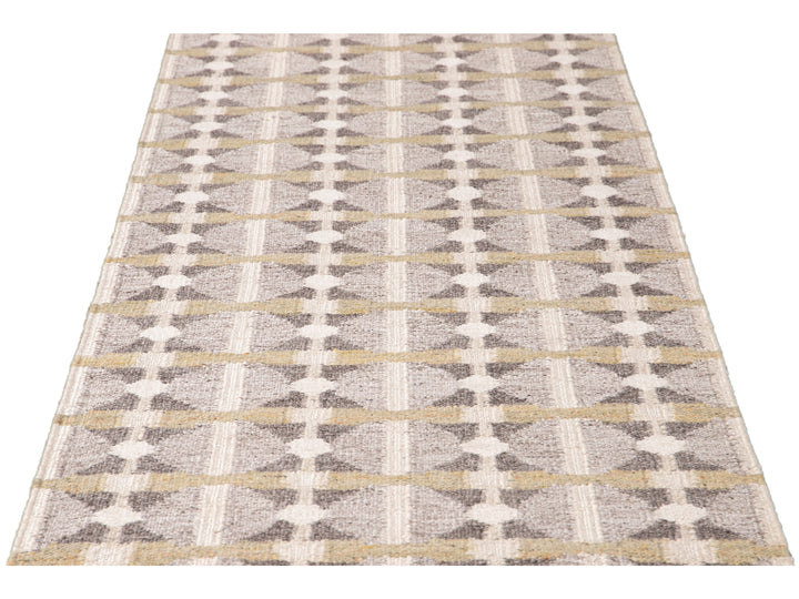 Modern Swedish Style Gray and Beige Handmade Geometric Wool Runner