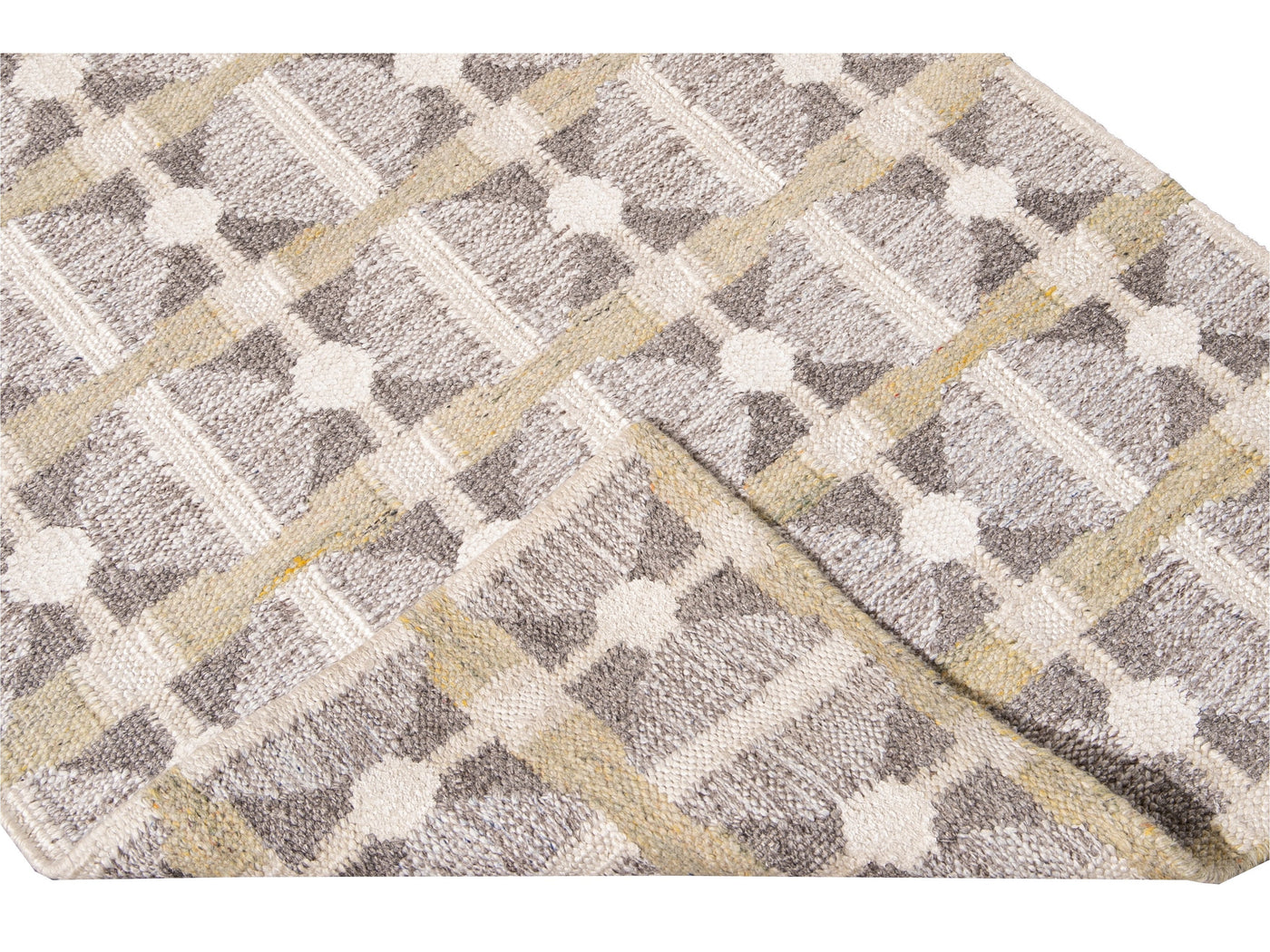 Modern Swedish Style Gray and Beige Handmade Geometric Wool Runner