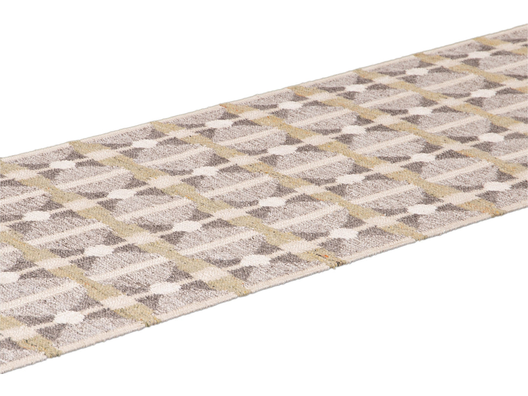 Modern Swedish Style Gray and Beige Handmade Geometric Wool Runner