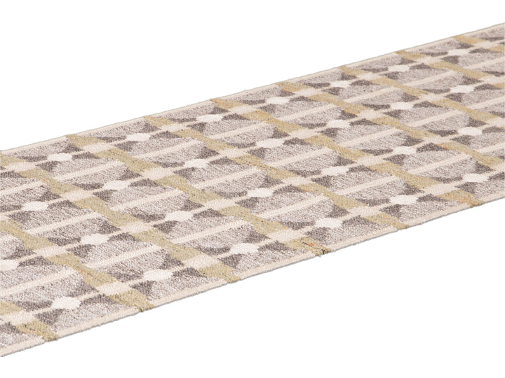Modern Swedish Style Gray and Beige Handmade Geometric Wool Runner