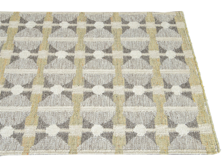 Modern Swedish Style Gray and Beige Handmade Geometric Wool Runner