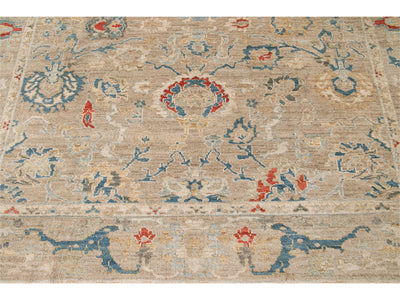 Modern Sultanabad Beige Handmade Square Floral Wool Rug