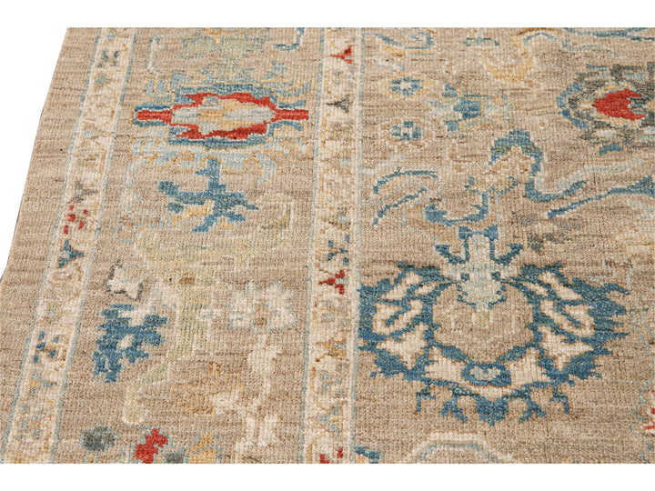 Modern Sultanabad Beige Handmade Square Floral Wool Rug