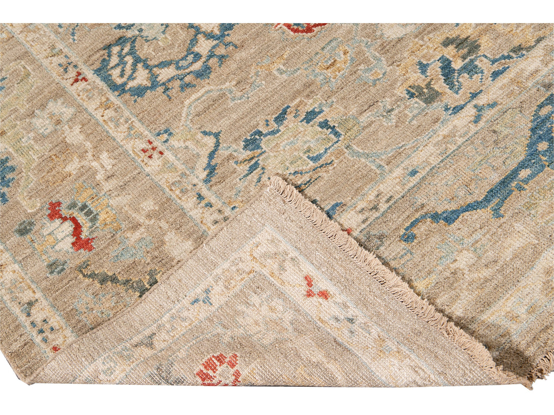 Modern Sultanabad Beige Handmade Square Floral Wool Rug