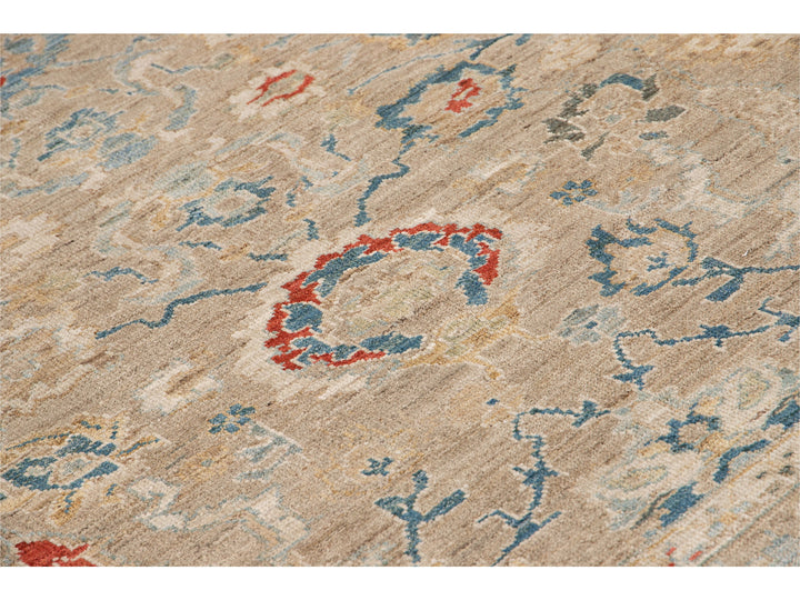 Modern Sultanabad Beige Handmade Square Floral Wool Rug