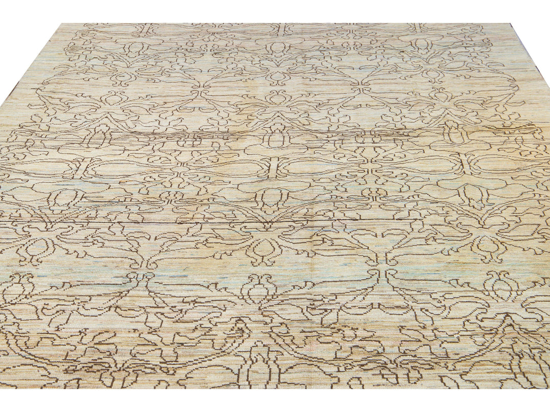Modern Oushak Handmade Tribal Beige Wool Rug