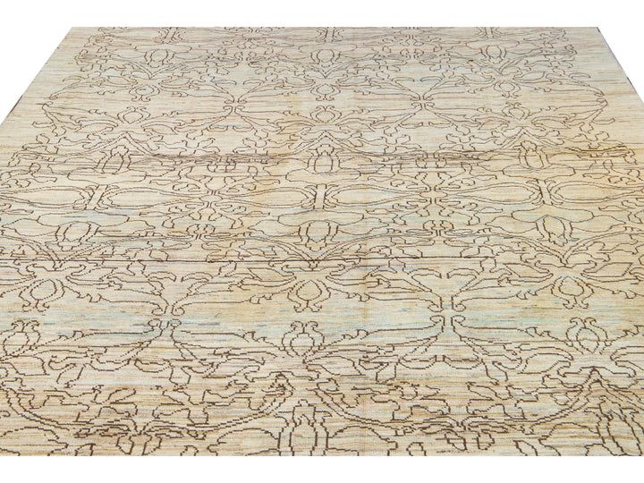Modern Oushak Handmade Tribal Beige Wool Rug